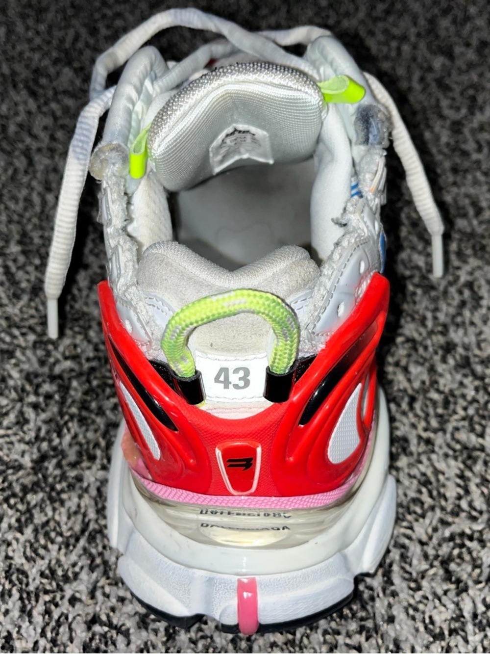 Balenciaga Kids White Red Pink Blue Neon Yellow Triple-S Style Sneakers - Picture 6 of 9